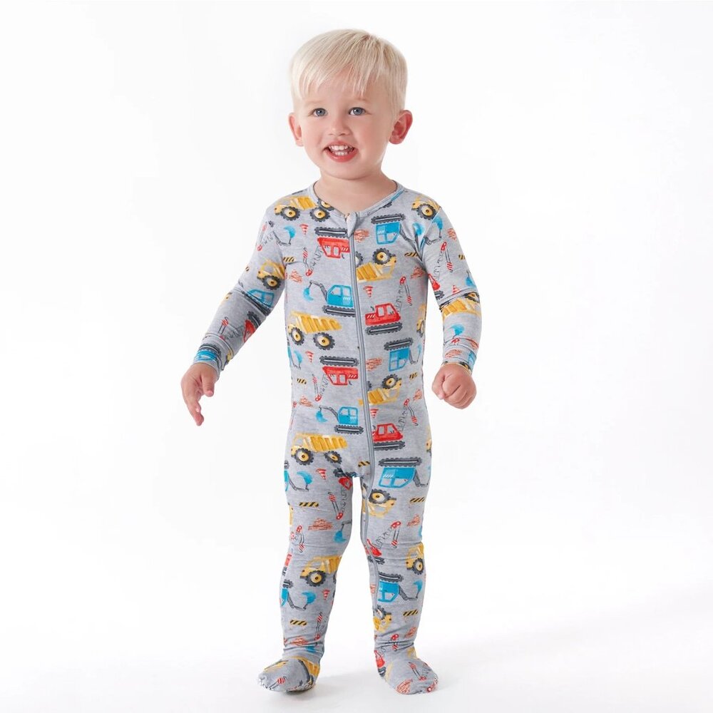 0-3 Month Viscose Baby Boys Construction Trucks Zipper Pajamas